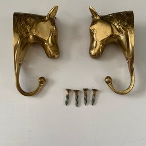 Pair of Brass Golden Horse Wall Decor Hooks. Royal Handmade Design Coat Hanger